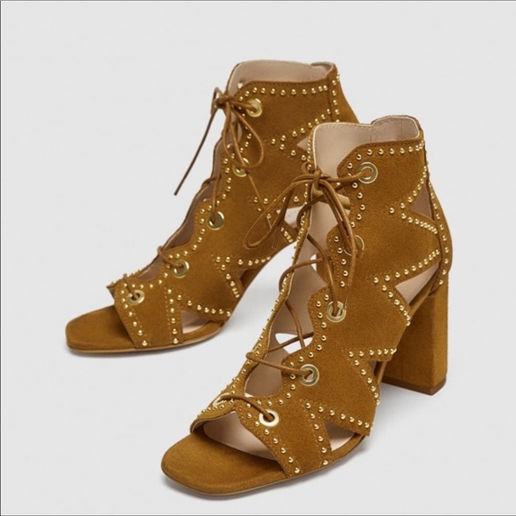 NWT Zara Leather Lace-up Sandals…